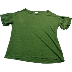 J.Jill Love Linen Top Green Ruffle Sleeve Casual‎ Blouse Women's Medium M